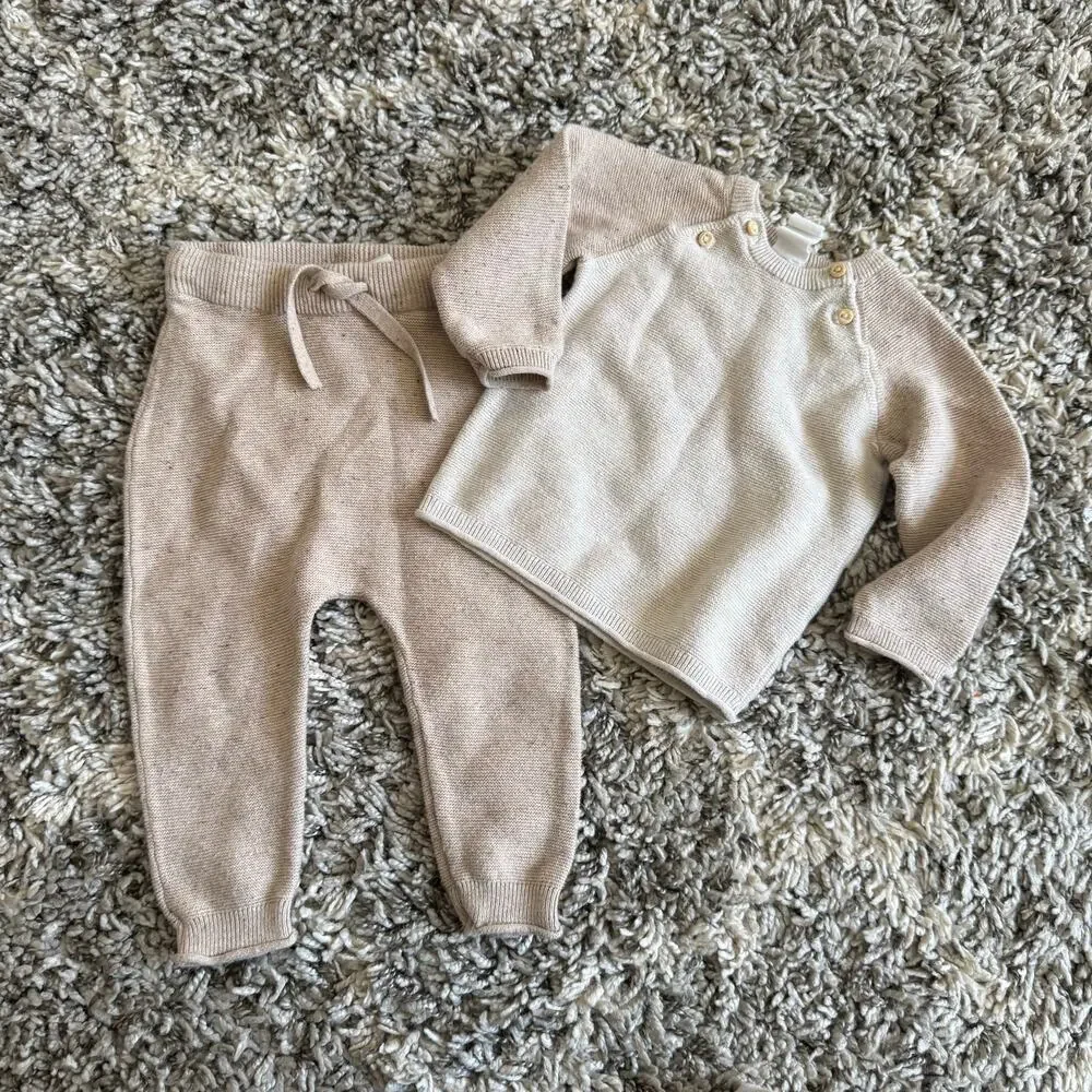 H&M Cotton Sweater Set Outfit 9 months 6-9 Oatmeal Beige Baby Boy Gender Neutral